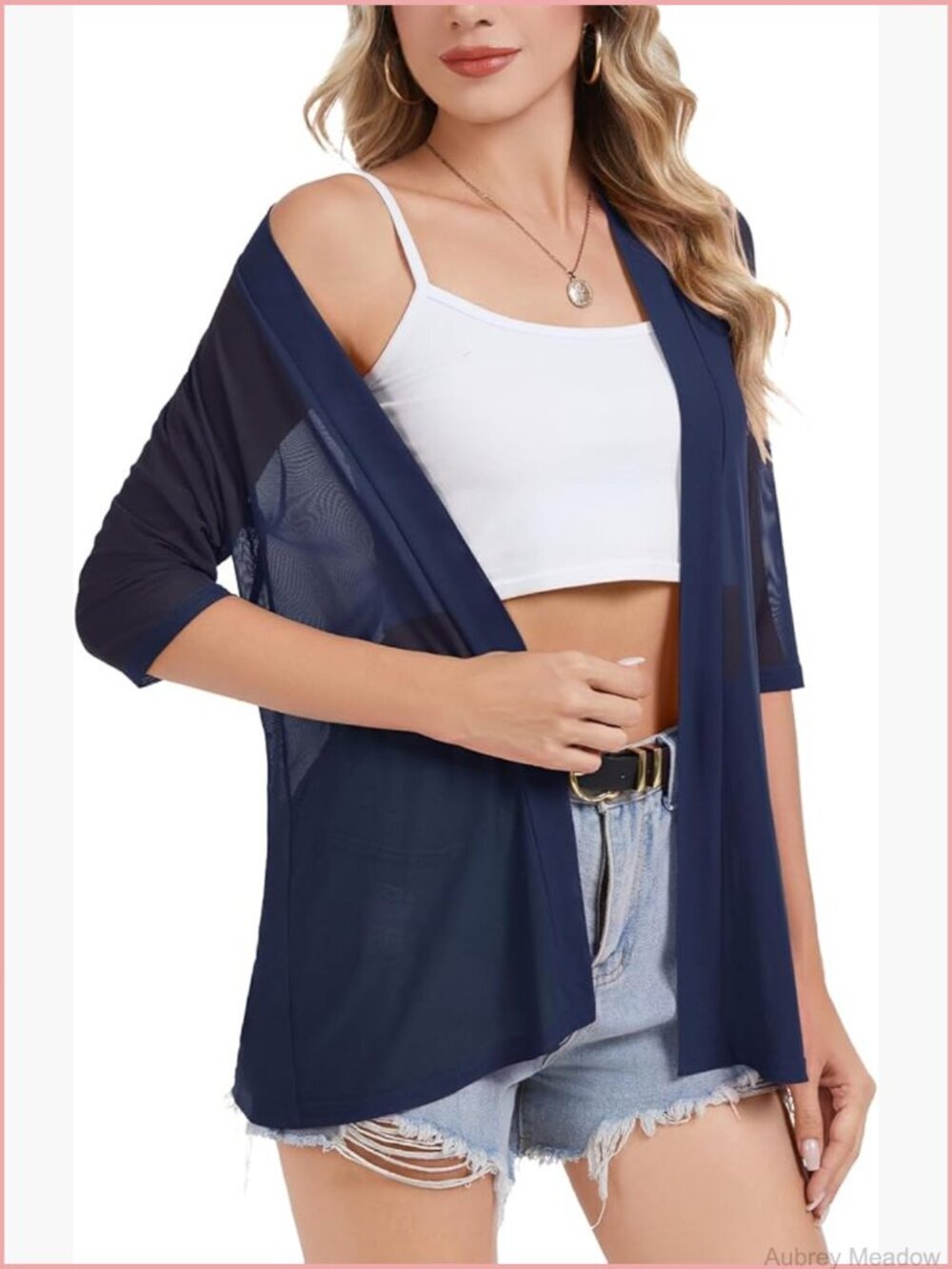 3/4 Sleeve Lightweight Mesh Cardigan Open Front Beach Cover Up